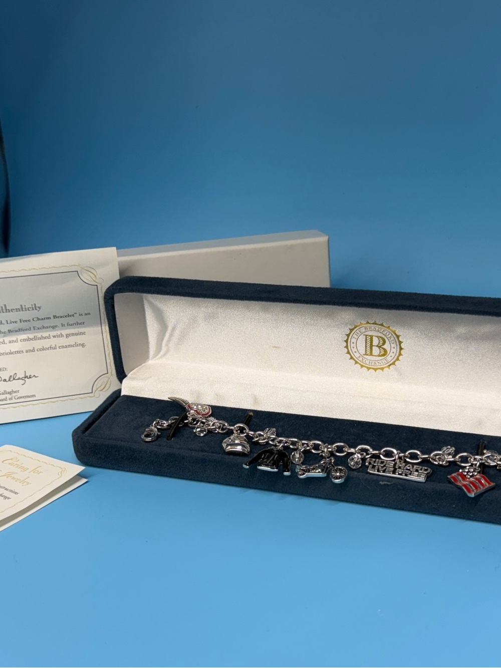 The Bradford Exchange Charm Bracelet  ride hard live free biker enthusiasts NIB